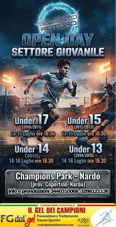 Open Day del settore giovanile di Salento Futuro ASD, con date e orari per Under 17, 15, 14 e 13